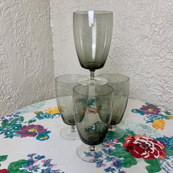 Vintage Mid Century Smokey Glass Blown Glass Ice Tea Glasses, Water Goblets Set - Picture 7 of 16
